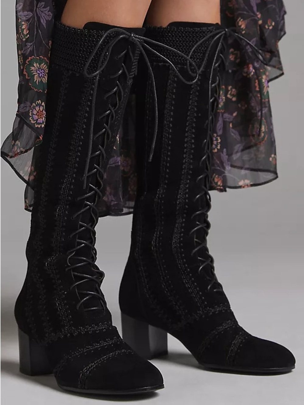 Free People Black Lace-Up Suede Brogue Boots